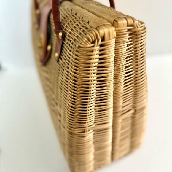 Vintage Marchioness 50s Woven Basket Top Handle Purse Bag Leather Turn Lock - Picture 5 of 11